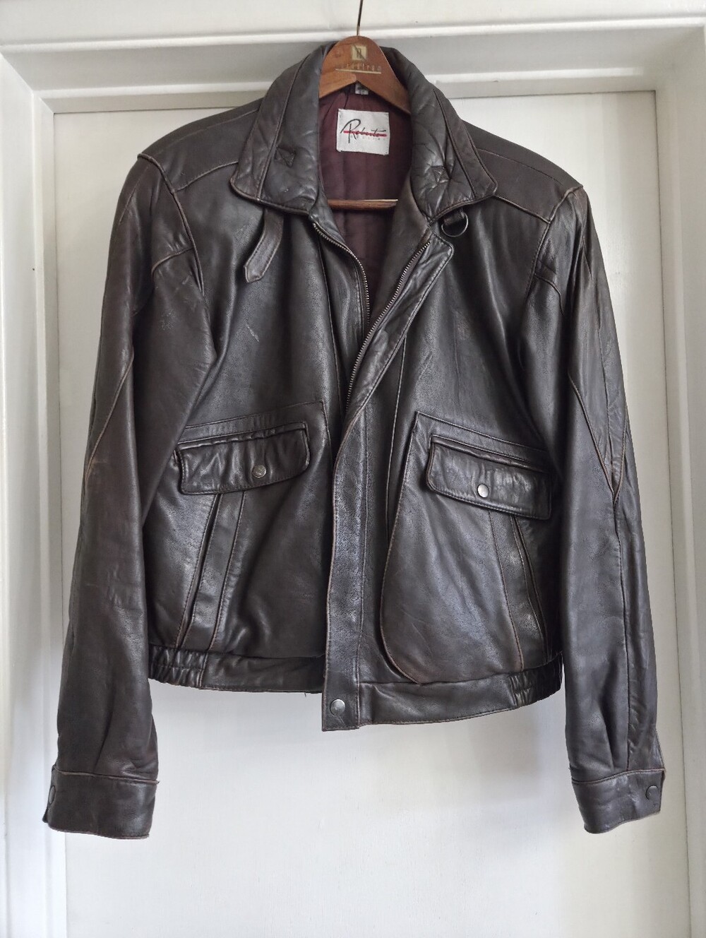 Roberto Gellini Leather Jacket For Men. Dark Brown Bomber Jacket. Vintage Jacket